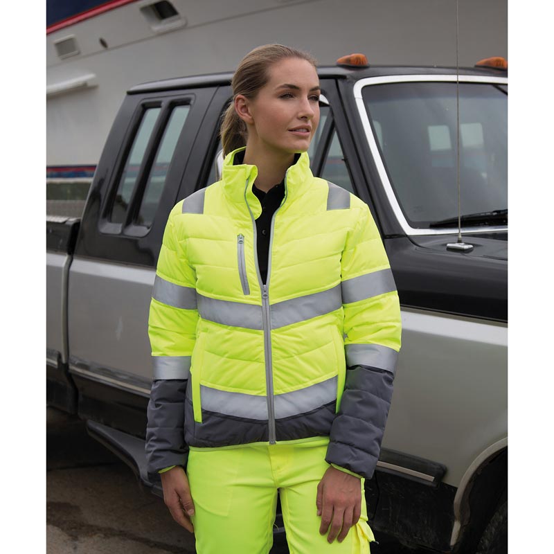 Women's soft padded safety jacket - Fluorescent Orange/Grey XS